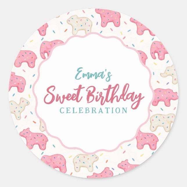 Sweet Frosted Animal Cookies Birthday Runder Aufkleber (Vorderseite)