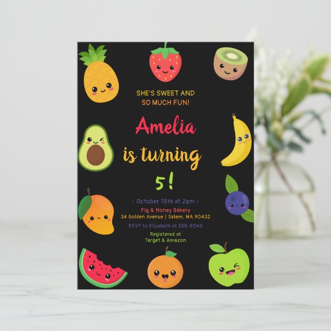 Sweet Fruit Birthday Einladung (Stehend Vorderseite)