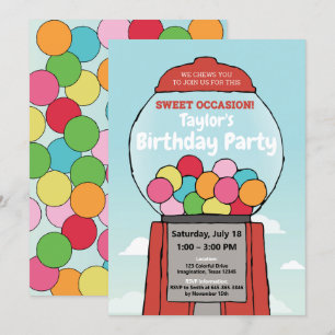 Sweet Fun ! Gumball Thème Anniversaire Invitations