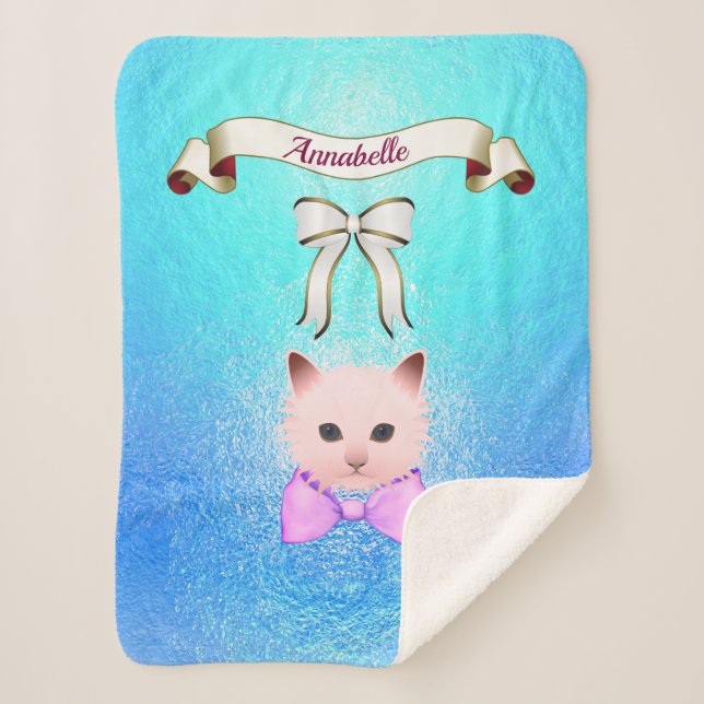 Sweet Funny Cat mit Bow Name Personalize Sherpadecke (Vorderseite)