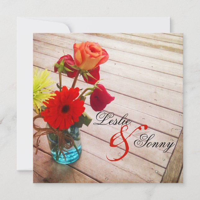 Sweet Gerber Daisy & Rose Hochzeit Einladung (Vorderseite)