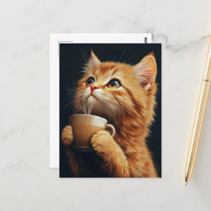 Sweet Ginger Kitty mit Kaffee Postkarte
