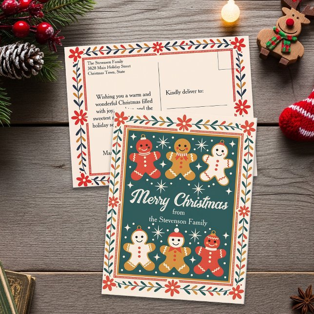 Sweet Gingerbread Familie Weihnachtsgrüße Postkarte (Von Creator hochgeladen)