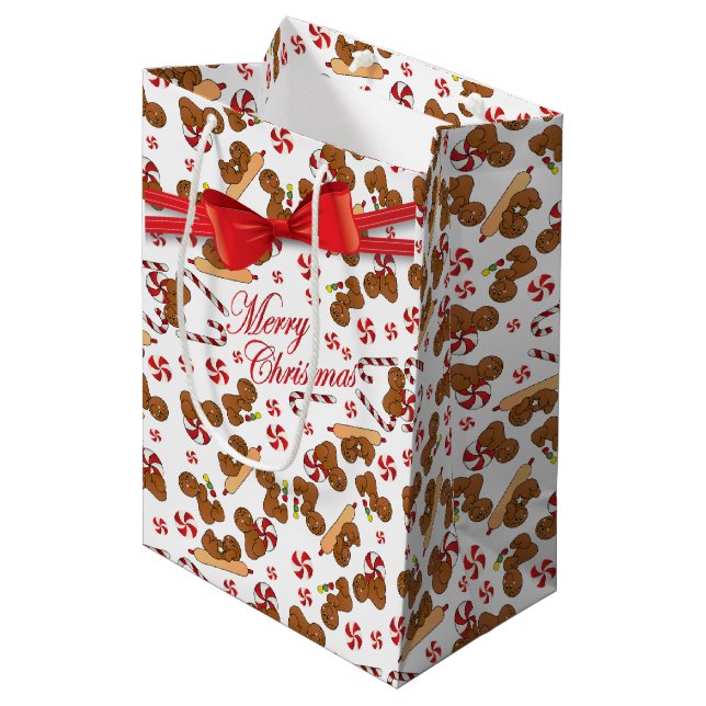 Sweet Gingerbread Men Bakers Mittlere Geschenktüte (Vorderseite Schrägansicht)