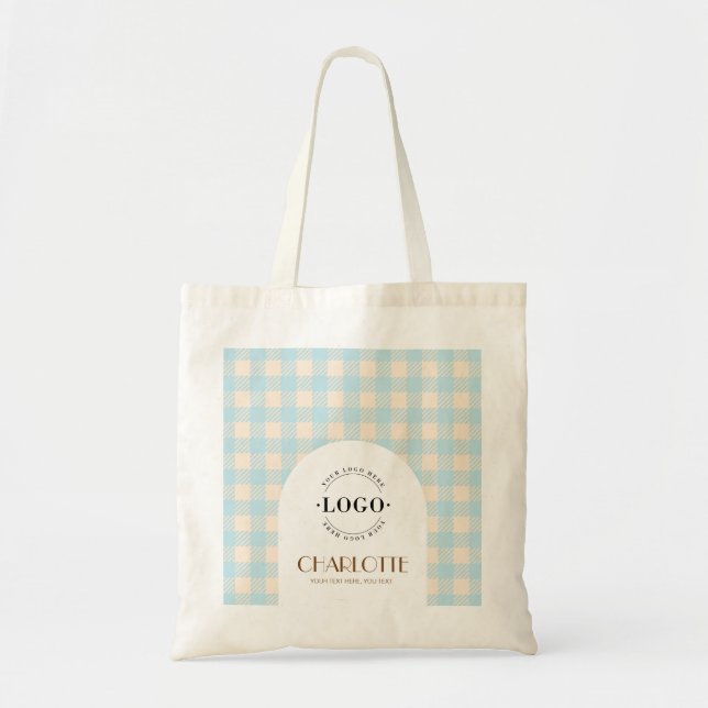 Sweet Gingham Preppy Logo Custom Business oder Sho Tragetasche (Vorne)