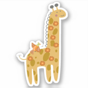 Sweet Giraffe Bird und Blume Orange Gold Laptop Aufkleber