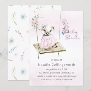 Sweet Girl Badger on Swing Baby Shower Einladung