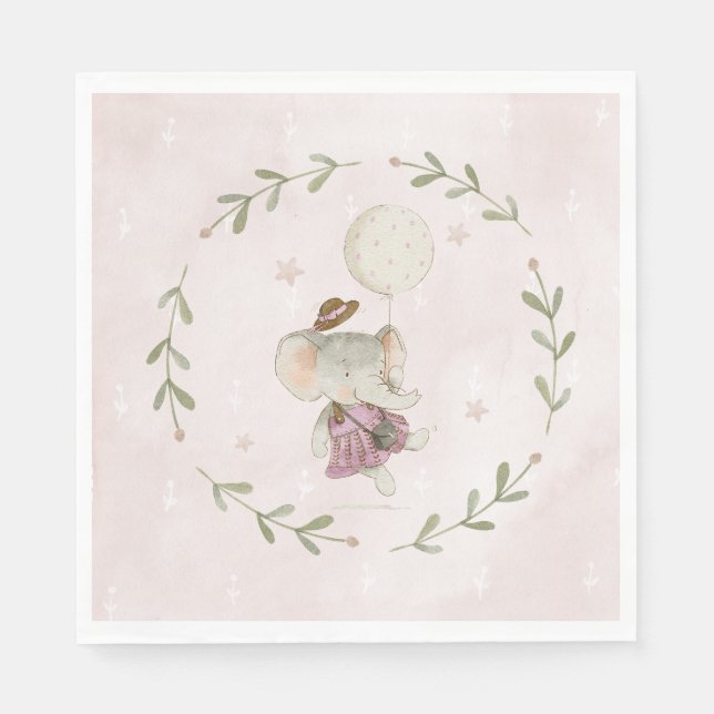 Sweet Girl Botanical Boho Elephant Baby Dusche Serviette (Vorderseite)