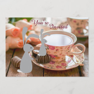 Sweet Girl Bunny Tea Cup Baby shower Invitation