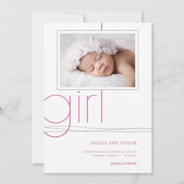 Sweet Girl Custom Foto Geburtsankündigung Ankündigung (Vorderseite)