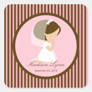 Sweet Girl First Holy Communion Sticker Brown rose