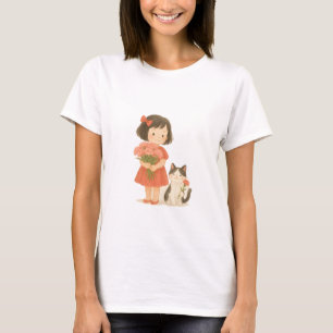 Sweet Girl mit Nelken und lächelnde Katze T-Shirt