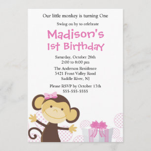 Sweet Girl Monkey zum Geburtstag Einladung