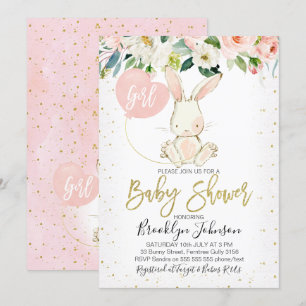 Sweet Girl's Floral Bunny Baby Einladung