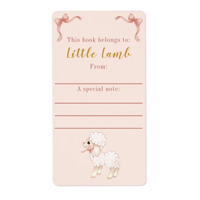 Sweet Girly Pink Bow Lamb Baby Dusche Buchzeichen (Vorne)