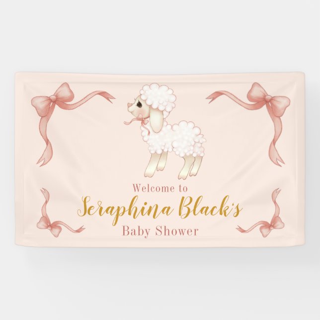 Sweet Girly Pink Lamb Baby Dusche Banner (Horizontal)