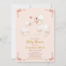 Sweet Girly Pink Lamb Baby Dusche Einladung