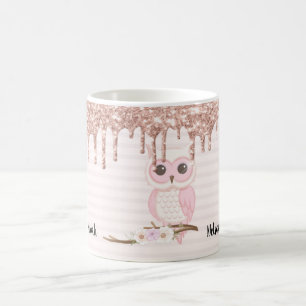Sweet Glitzer Girly Pink Owl Kaffeetasse