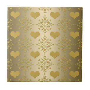 Sweet Gold Hearts Damask Muster Fliese