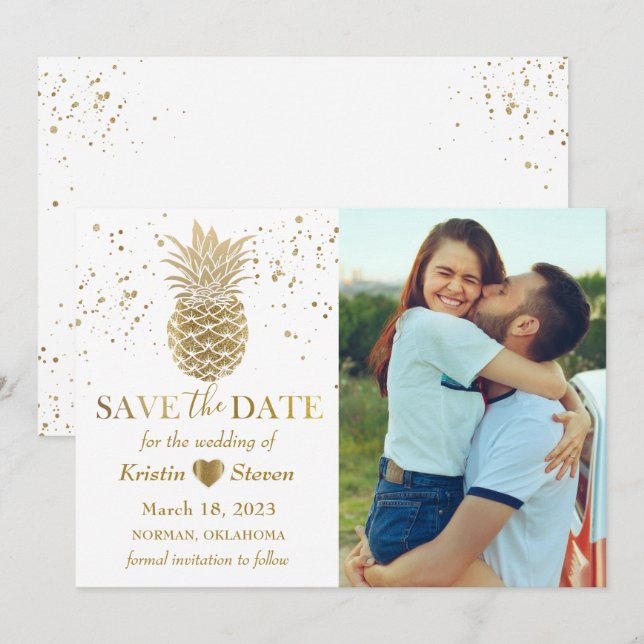 Sweet Gold Pineapple Photo Enregistrer la carte Da (Devant / Derrière)