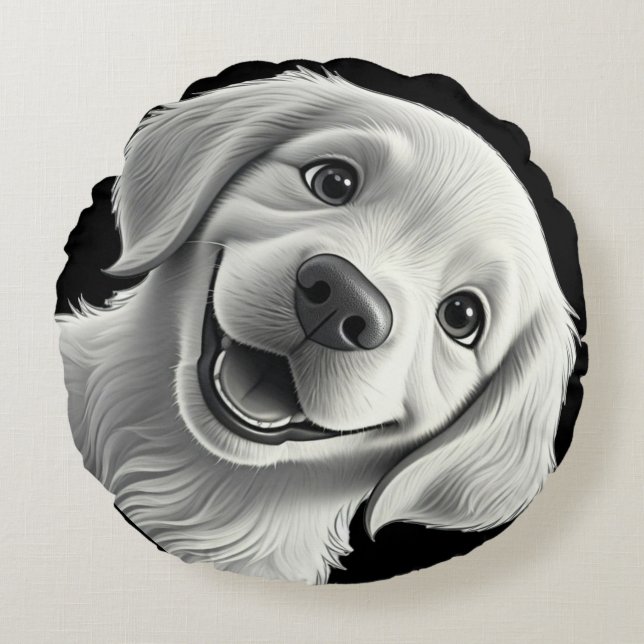 Sweet Golden Joy: Pixar-Style Puppy Friends Rundes Kissen (Vorderseite)