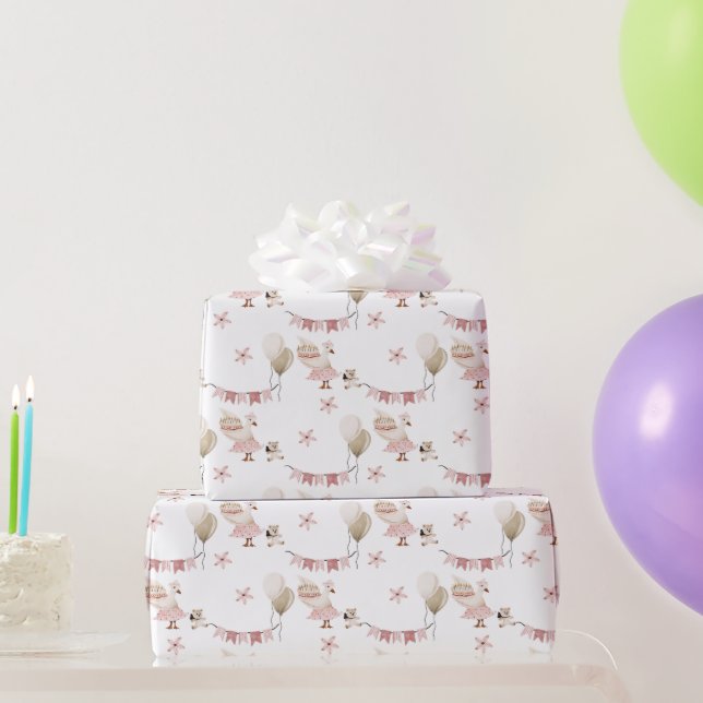 Sweet Goosey Gander Birthday, Goose White Geschenkpapier (Partygeschenke)