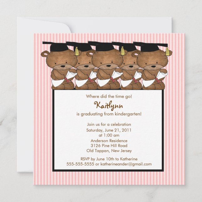 Sweet Grad Bear Kindergarten Abschluss Einladung (Vorderseite)