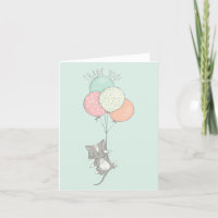 Sweet Gray Cat mit Balloons Danke-Karte