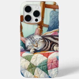 Sweet Gray Cat Sleeping on a Quilt Case-Mate iPhone Hülle