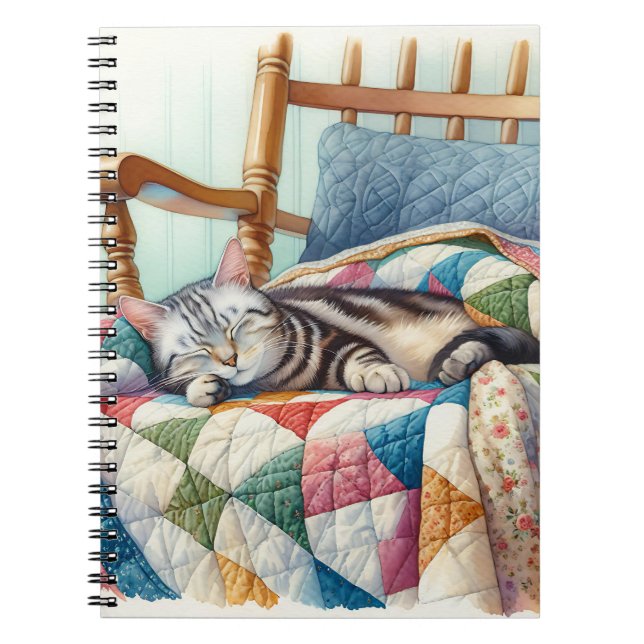 Sweet Gray Cat Sleeping on a Quilt Notizblock (Vorderseite)
