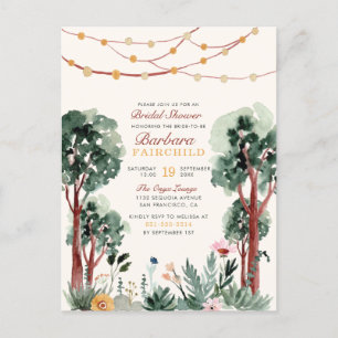 Sweet Green Botanical Trees Woodland Brautparty Einladungspostkarte