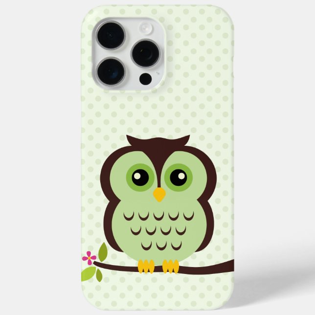Sweet Green Owl Illustration iPhone 15 Pro Max Hülle (Rückseite)