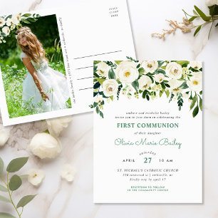 Sweet Green Photo First Communion Invitation