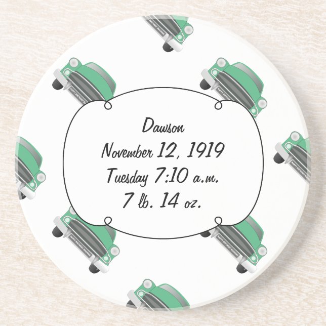 Sweet Green Retro Car Baby Boy Geschenke Getränkeuntersetzer (Vorne)