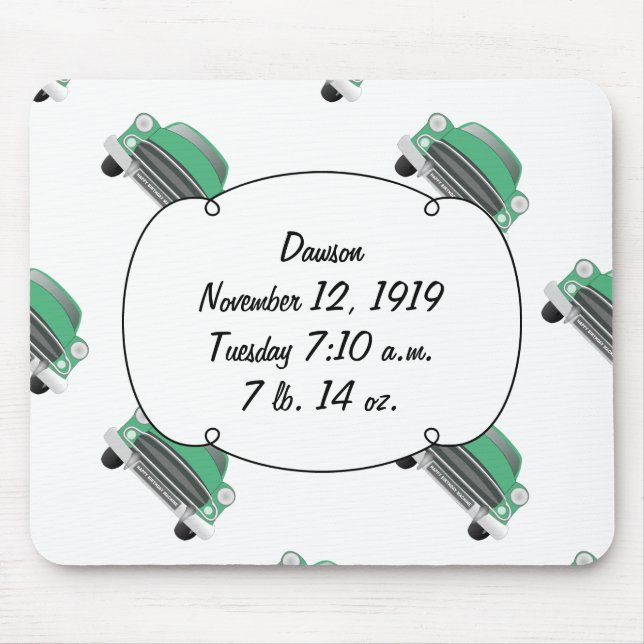 Sweet Green Retro Car Baby Boy Geschenke Mousepad (Vorne)