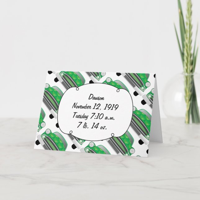 Sweet Green Retro Car Baby Dusche Geschenke Einladung (Vorderseite)