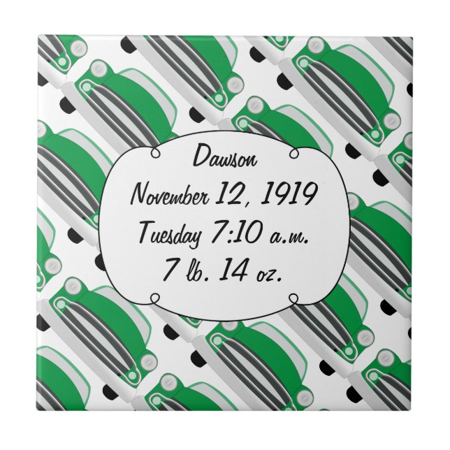 Sweet Green Retro Car Baby Dusche Geschenke Fliese (Vorderseite)