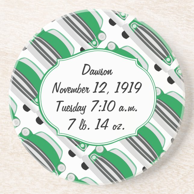 Sweet Green Retro Car Baby Dusche Geschenke Untersetzer (Vorne)