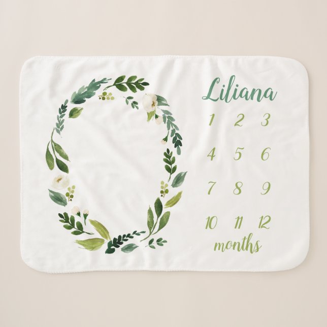 Sweet Greenery Baby Name Monthly Meilenstein Foto Sherpadecke (Vorderseite (Horizontal))