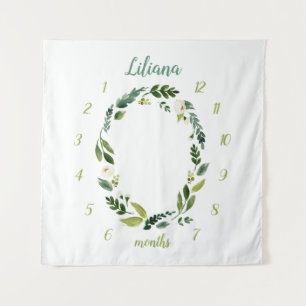 Sweet Greenery Baby Name Monthly Meilenstein Foto Wandteppich