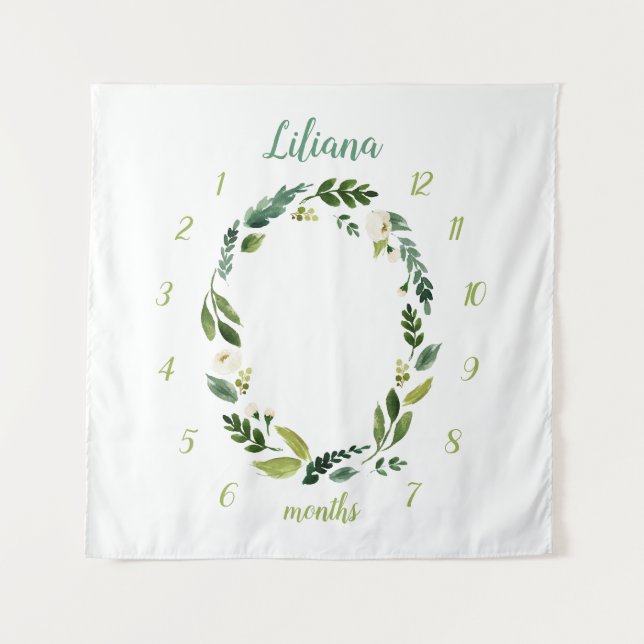 Sweet Greenery Baby Name Monthly Meilenstein Foto Wandteppich (Vorderseite)