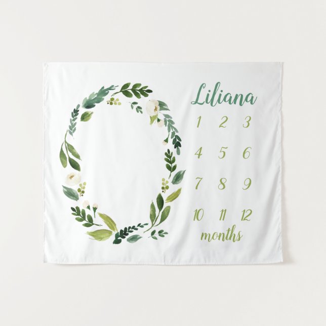 Sweet Greenery Baby Name Monthly Meilenstein Foto Wandteppich (Vorderseite (Horizontal))