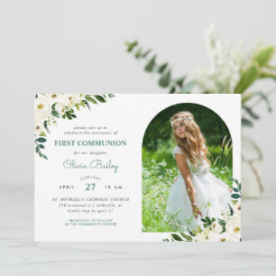 Sweet Greenery Floral Foto Erste Kommune Einladung