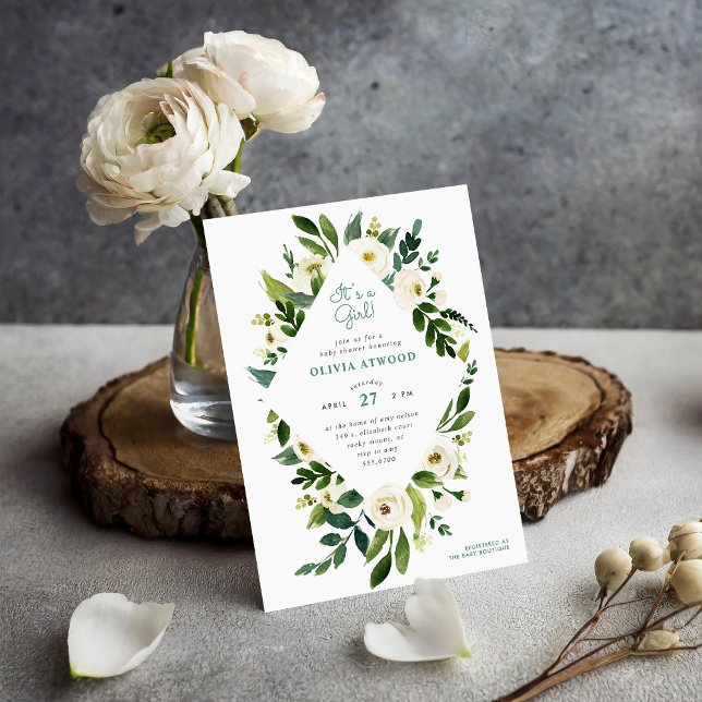 Sweet Greenery Floral Frame Baby shower Invitation (Créateur téléchargé)