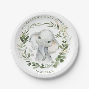 Sweet Greenery Gold Dschungel Elephant Babydusche Pappteller