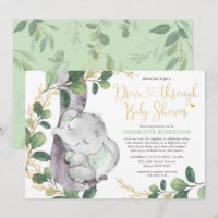 Sweet Greenery Gold Elefant Drive by Baby Dusche