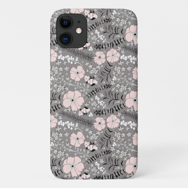 Sweet Grey Pink White Pattern Blume Case-Mate iPhone Hülle (Rückseite)