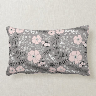 Sweet Grey Pink White Whimsical Floral Pattern Lendenkissen