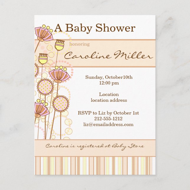 Sweet Groovy Blooms Baby Dusche Einladungspostkarte (Vorderseite)