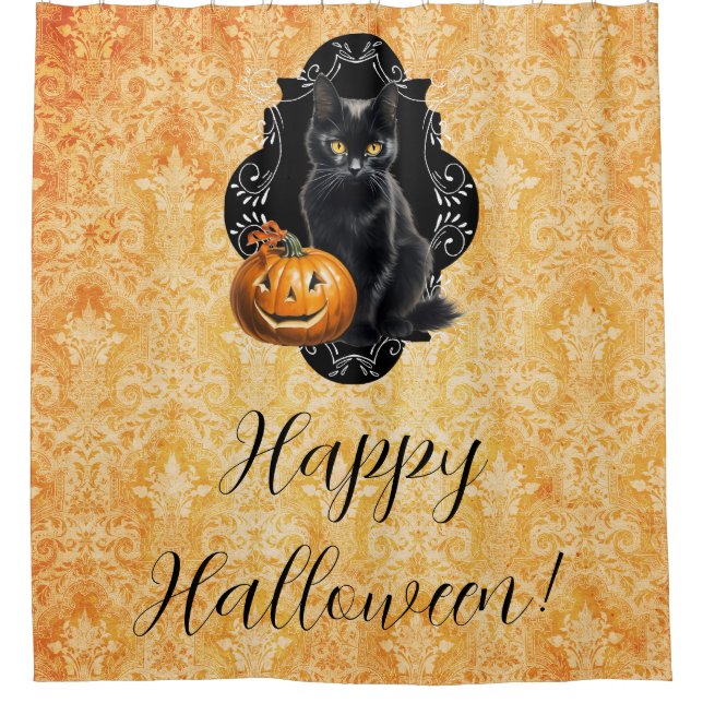 Sweet Halloween Black Cat and Pumpkin Duschvorhang (Vorderseite)